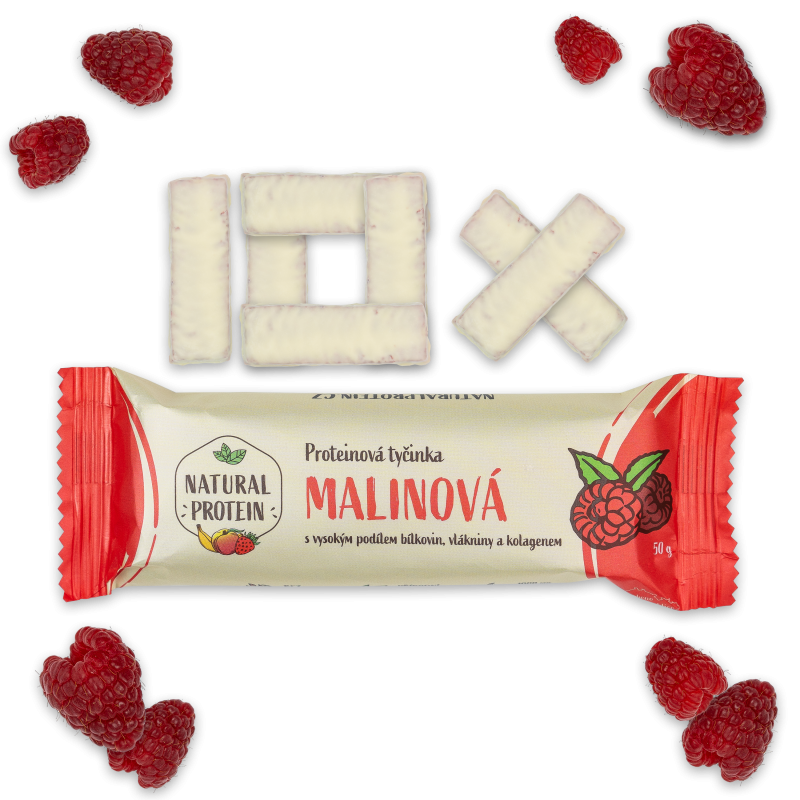 Proteinová tyčinka s kolagenem Malinová 10 kusů NaturalProtein.cz
