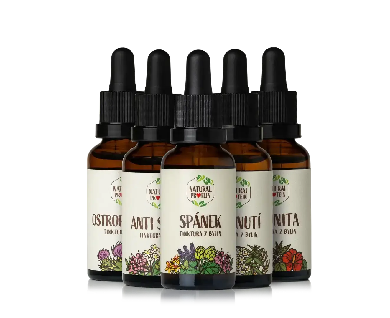 NaturalProtein Tinktury Bylinné 5 ks (zvýhodněné balení – slož si sám)