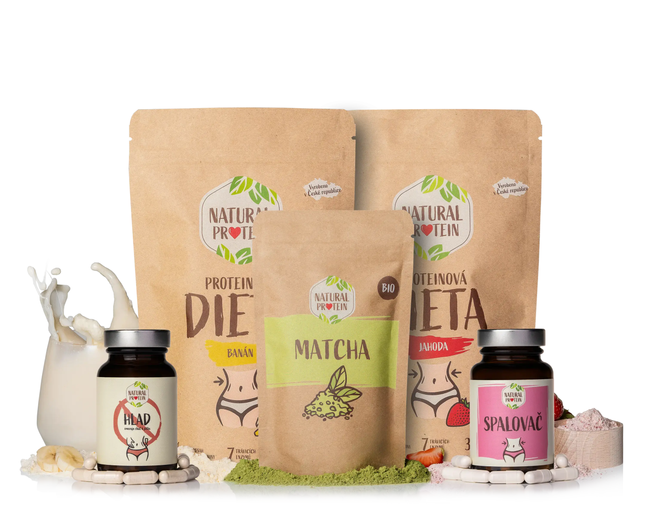 NaturalProtein Proteinová dieta (2X dieta, SPALOVAČ, STOPHLAD, MATCHA)
