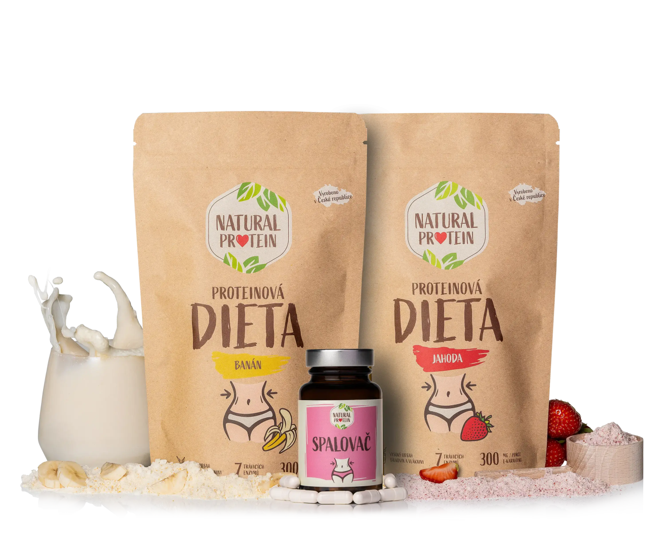 NaturalProtein Proteinová DIETA (2 balení + spalovač)