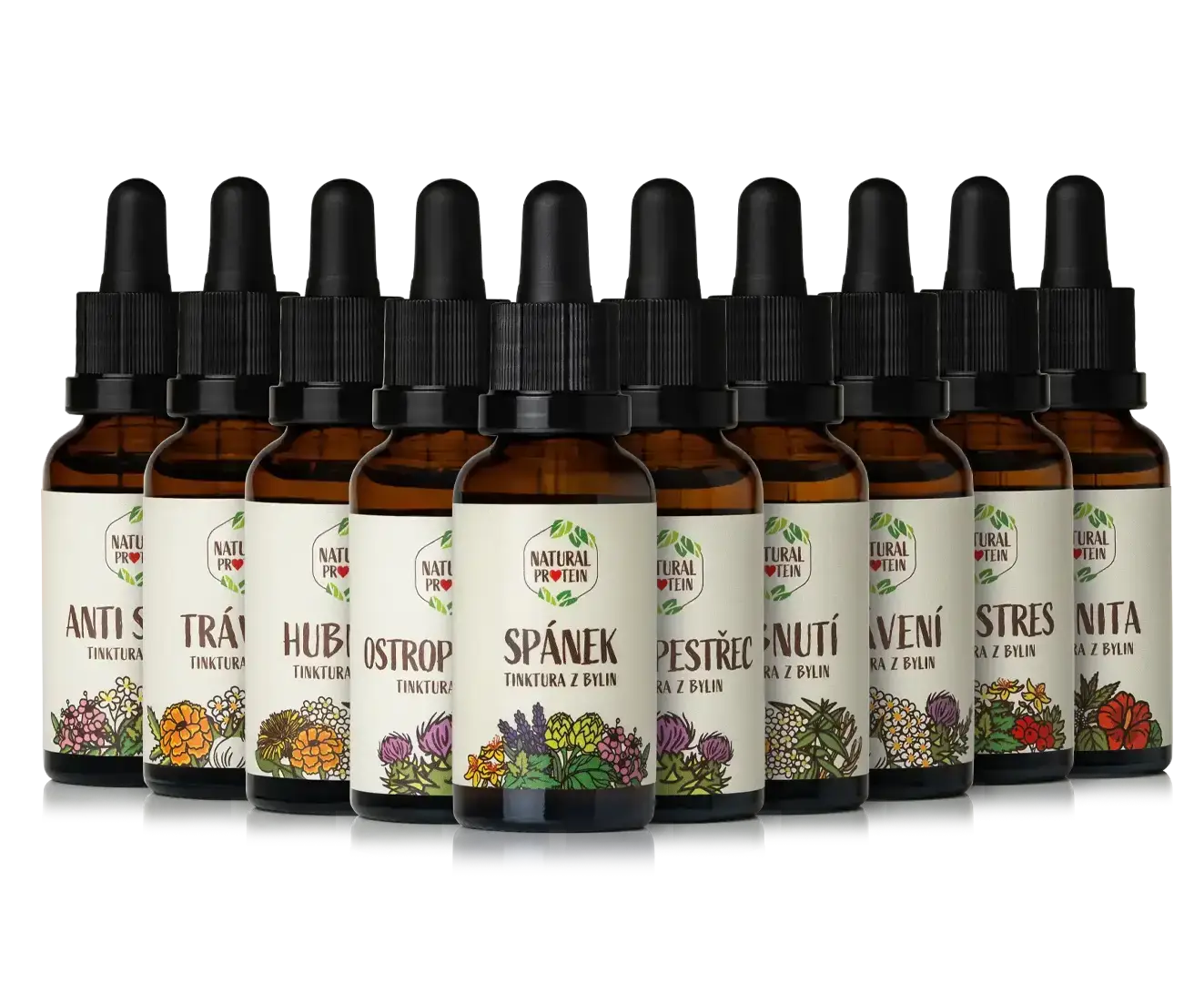 NaturalProtein Tinktury Bylinné 10 ks (zvýhodněné balení – slož si sám)