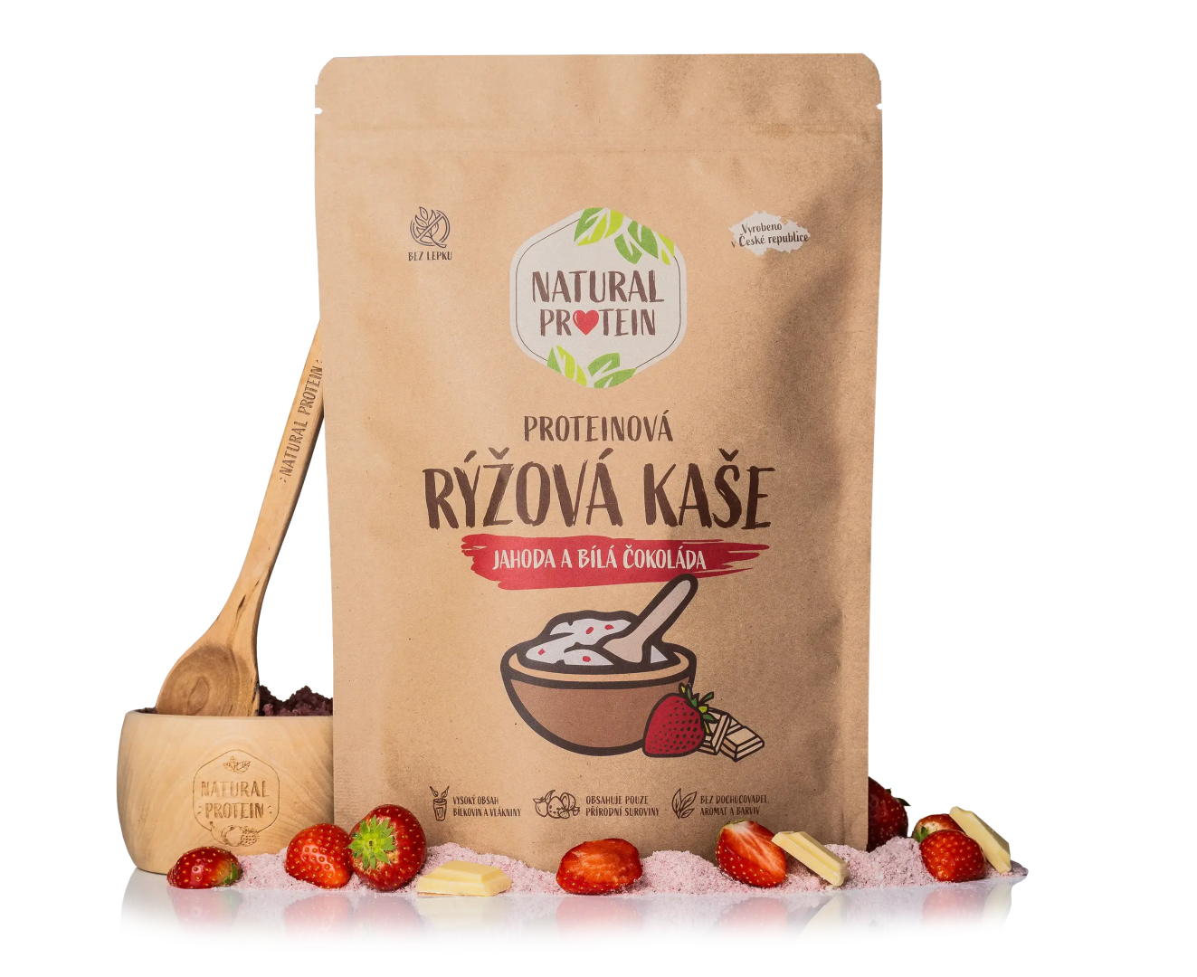NaturalProtein Proteinová rýžová kaše Jahoda a bílá čokoláda